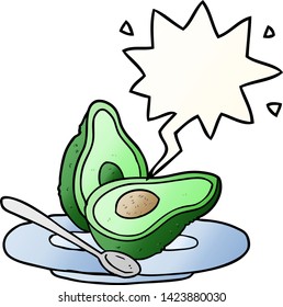 cartoon halved avocado with speech bubble in smooth gradient style