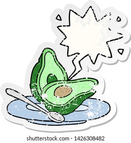 cartoon halved avocado with speech bubble distressed distressed old sticker