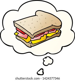 cartoon ham sandwich with thought bubble in smooth gradient style