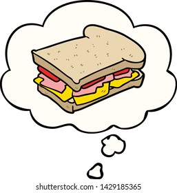 cartoon ham sandwich with thought bubble