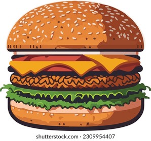 Hamburguesa de caricatura, vector de hamburguesa ilustración aislada