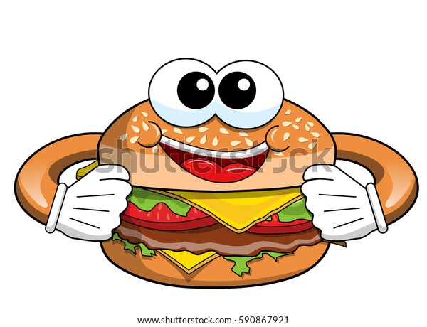 Cartoon Hamburger Character Hands On Hips Stock Vector (Royalty Free ...