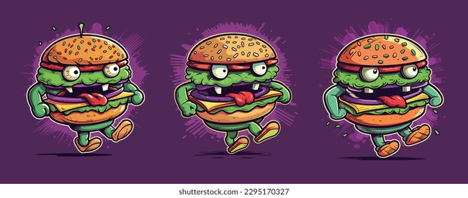 Cartoon hamburger mascot icon clip art vector illustration collection food background