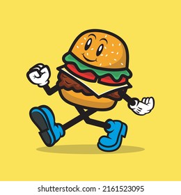 cartoon hamburger mascot logo design