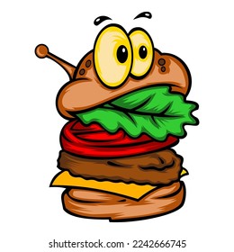 cartoon hamburger monster hand draw vector