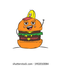 Cartoon Hamburger Vector. Icon for web and mobile application. Flat design style.