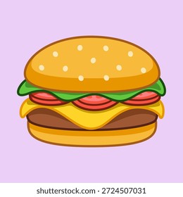 Cartoon Hamburger Vector Illustration with Bold Outline. Suitable for fast food menu, restaurant branding, food icon, sticker, poster, kids design, web, and commercial projects. Fully editable vector illustration.