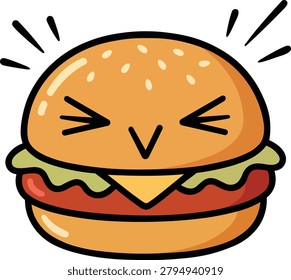 A cartoon hamburger with a winking face and comedic expression, depicted in a cute and playful style.
