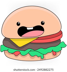 Ein Cartoon-Hamburger mit einer gelben Käsescheibe oben