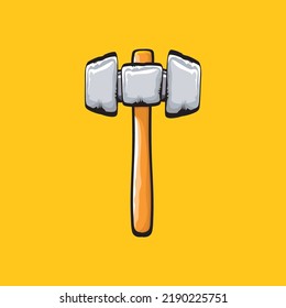 Cartoon hammer isolated on orange background. Vector carpenter hammer icon or label. Doodle Handyman logo
