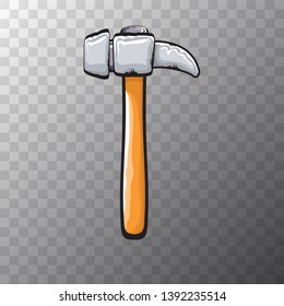 Cartoon hammer isolated on transparent background. Vector carpenter hammer icon or label. Handyman logo