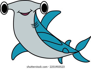 Cartoon hammerhead fish. Marine hammerhead fish vector illustration isolated on white background
