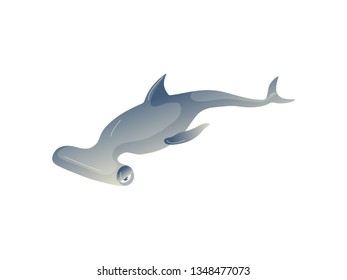 Cartoon hammerhead fon white background. Vector illustration.