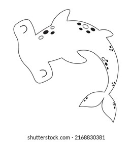 cartoon hammerhead shark isolated on white background, vector illustration of cute animal in silhouette