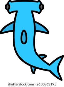 Cartoon Hammerhead Shark Swimming with Black Outline