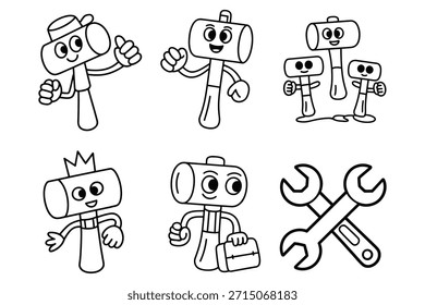 Cartoon hammers and wrenches tools illustration
