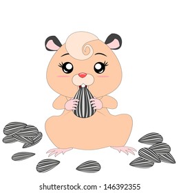 cartoon hamster eat sunflower seeds