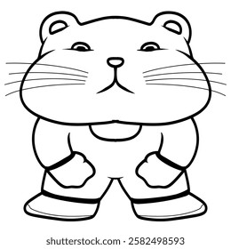 A cartoon hamster with a grumpy expression, standing on its hind legs. Line art style, cute and funny. Perfect for pet related designs, humor, or meme inspired projects