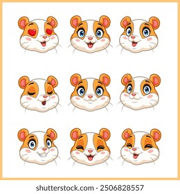 Cartoon hamster heads with various expressions