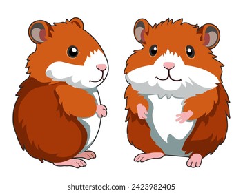 Cartoon hamster pet in various views front and side. Vector graphics.