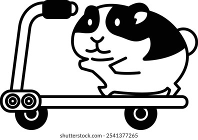 Ein Cartoon eines Hamsters, der auf einem Roller fährt. Der Hamster lächelt und genießt die Fahrt