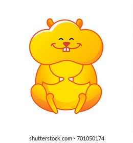 Cartoon hamster sitting in the lotus position. Illustration positive emotions. Modern character design for logo, emblem, emoji or sticker. Cute little rodent.