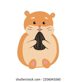 Cartoon hamster with sunflower seeds in paws hand drawn