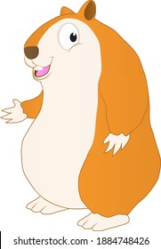 Cartoon of a hamster walking happily on a sunny day at the holidays