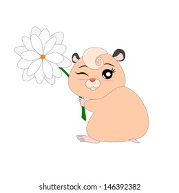cartoon hamster with white flower 