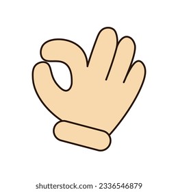 Cartoon hand abstract drawn comic. Funny retro mascot hand. Vector illustration