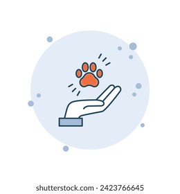 Cartoon hand with animal paw icon vector illustration. Pet friend human on bubbles background. Animals help sign concept.