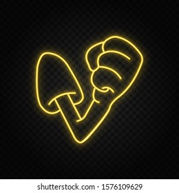 Cartoon hand, arm neon icon. Yellow neon vector icon.