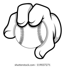 Cartoon Hand - Baseball - Vector Illustration