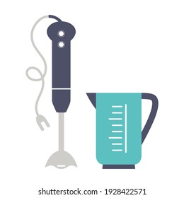 cartoon hand blender, vector illustration isolated on white background, kitchen appliances
