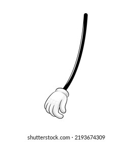 Cartoon Hand and Comic Arm with Five Fingers in White Glove Gesturing Vector Illustration