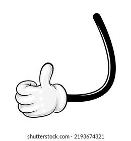 Cartoon Hand and Comic Arm with Five Fingers in White Glove Gesturing Showing Thumb Up Vector Illustration