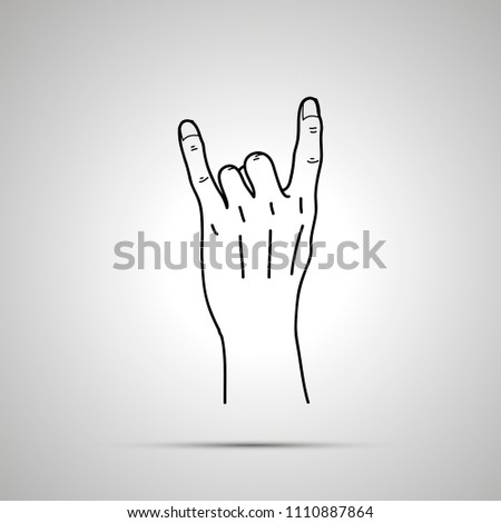 Cartoon Hand Corna Gesture Simple Outline Stock Vector - 