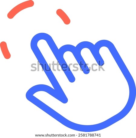 Cartoon hand cursor with index finger extended, clicking and making red lines appear above, representing interaction, selection, or a digital action