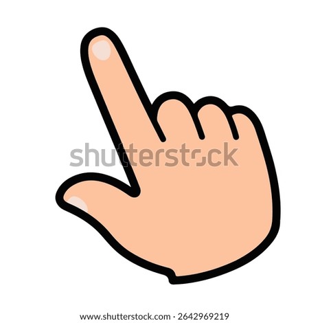 A cartoon hand cursor with the index finger pointing. Represents clicking, selecting, or interaction. A common icon for user interfaces, websites, and technology tutorials.
