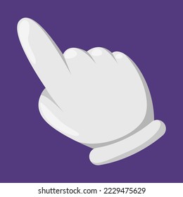 Cartoon hand cursor. Vector illustration of a hand palm with finger pointing to some point. Game icon, click the button