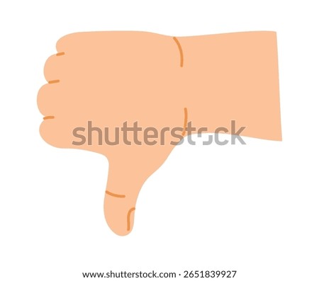 Cartoon hand displaying a thumbs down gesture, signaling negative feedback and disapproval. Isolated illustration on a clean white background, conveying disagreement and rejection