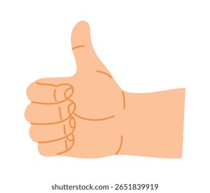 Mão de desenho animado exibindo um gesto de polegar para cima, simbolizando apoio e positividade enquanto expressa acordo, aprovação ou encorajamento contra um fundo branco limpo
