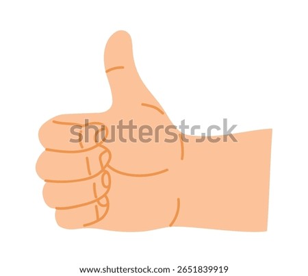Cartoon hand displaying a thumbs up gesture, symbolizing support and positivity while expressing agreement, approval, or encouragement against a clean white background