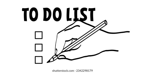 Cartoon hand draw idea. Office business planning. Work, school planning concept. Plan or heck box. To do list, Bucket list or for election. Positive, motivation and inspiration sign.