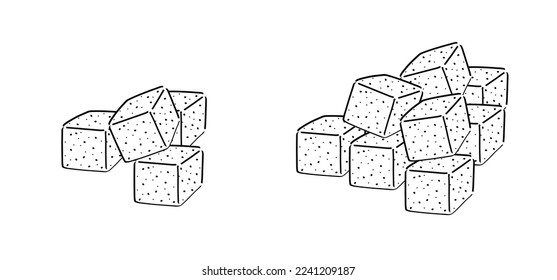 Caricatura, saca a mano cubos de azúcar. Icono de cubo de azúcar vectorial o sumbol. Patrón de línea. Piel de cubos de azúcar. Un bloque de cristal blanco puro.