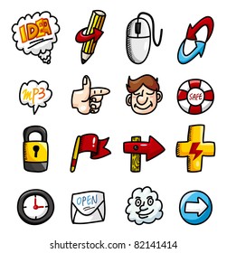 cartoon hand draw web icons collection