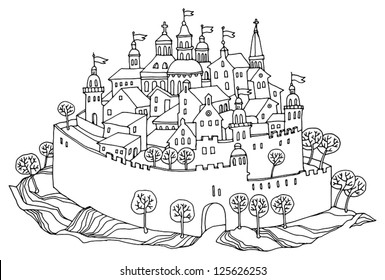 Cartoon hand drawing castle