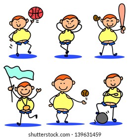 cartoon hand drawing, children sport icon