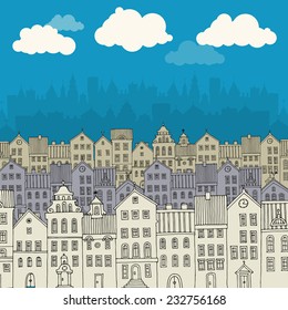 Cartoon hand drawing city