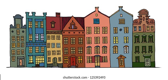 Cartoon hand drawing color houses